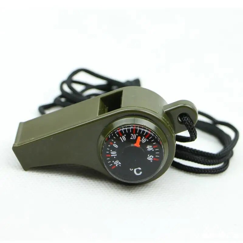 3 in 1 Emergency Survival Whistle Compass Thermometer  Camping Hiking Outdoor Multifunction Whistle