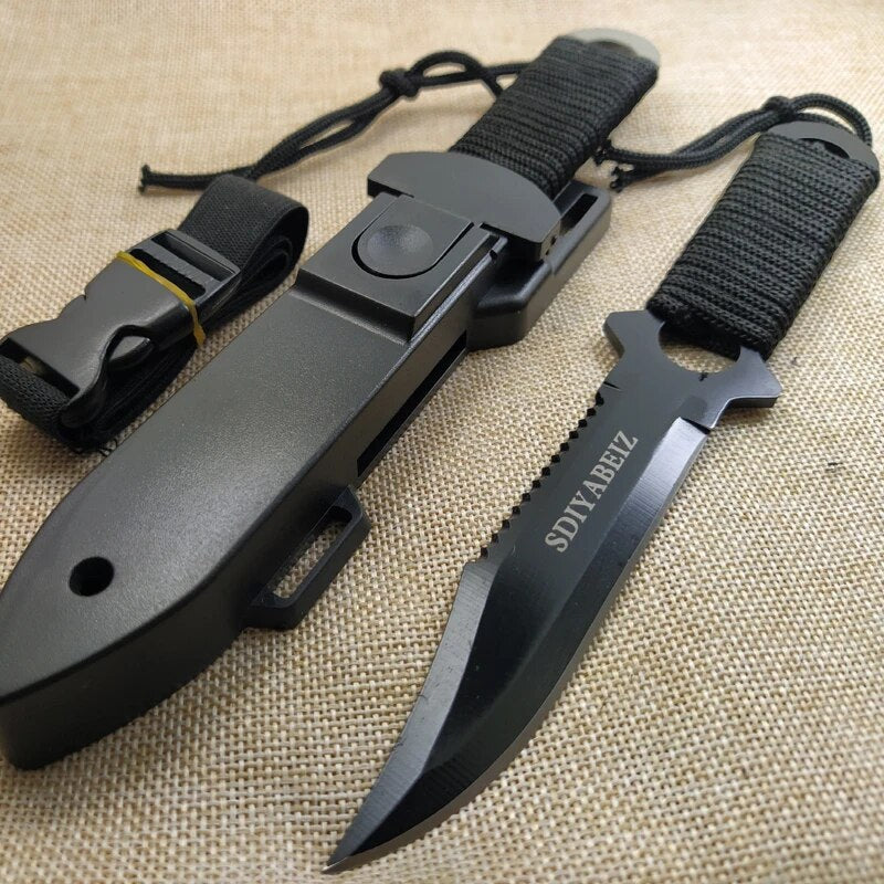 Tactical Fixed Blade 7CR14Mov Blade Steel Handle Outdoor Camping Survival Hunting Utility Knife Military Pocket Tool+ ABS Sheath