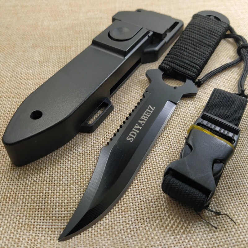 Tactical Fixed Blade 7CR14Mov Blade Steel Handle Outdoor Camping Survival Hunting Utility Knife Military Pocket Tool+ ABS Sheath