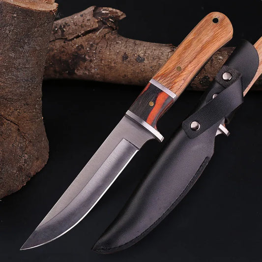 Tactical Survival Knife Stainless Steel Protable Pocket Knife with Sheath Utility Outdoor Hunting Knife Meat Cleaver Fruit Knife