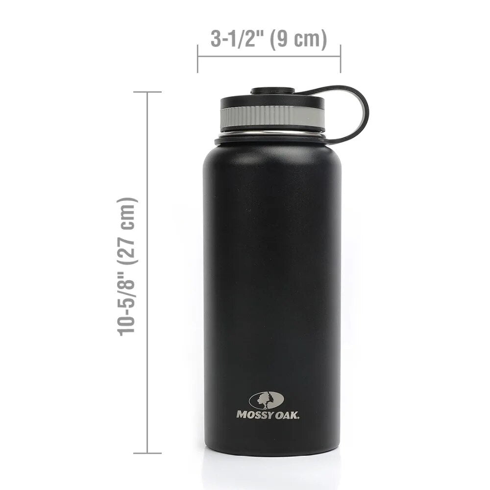 MOSSY OAK 900ml Stainless Steel Vacuum Insulated Sports Water Bottle - Wide Mouth Leak-Proof Double Wall Bottle with 3 Lids