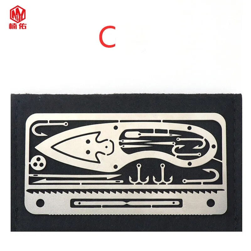 1PC Outdoor EDC Stainless Steel Fishing Hook Card Portable Fishing Hunting Multifunction Tool Card EDC Camping Survival Card