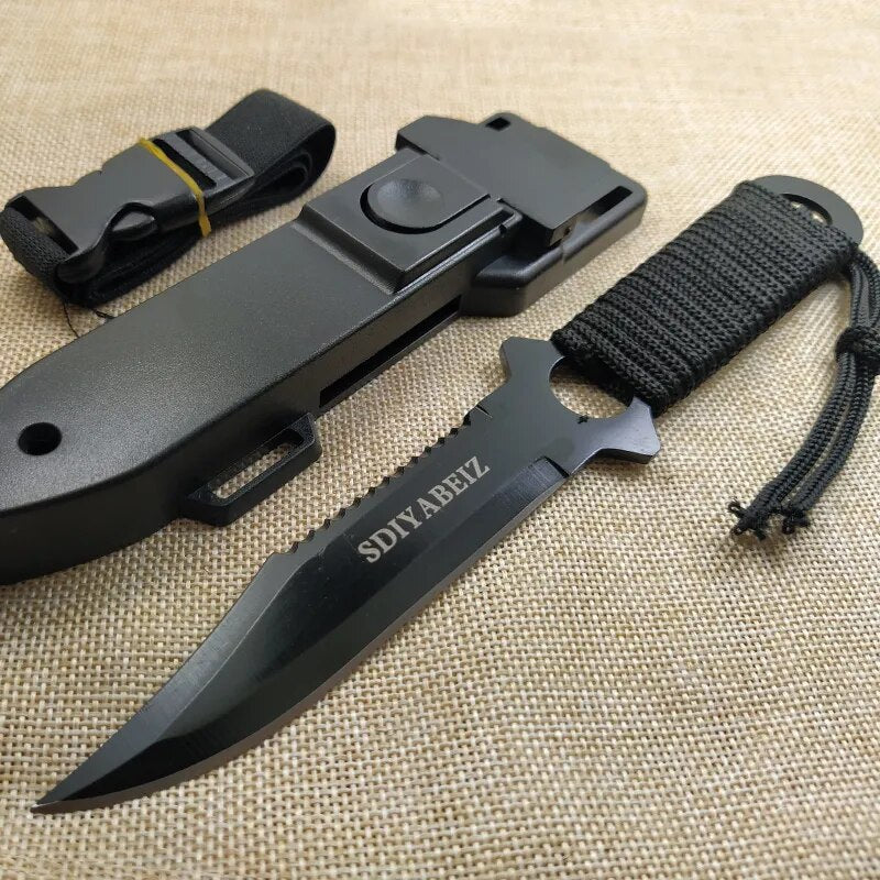 Tactical Fixed Blade 7CR14Mov Blade Steel Handle Outdoor Camping Survival Hunting Utility Knife Military Pocket Tool+ ABS Sheath