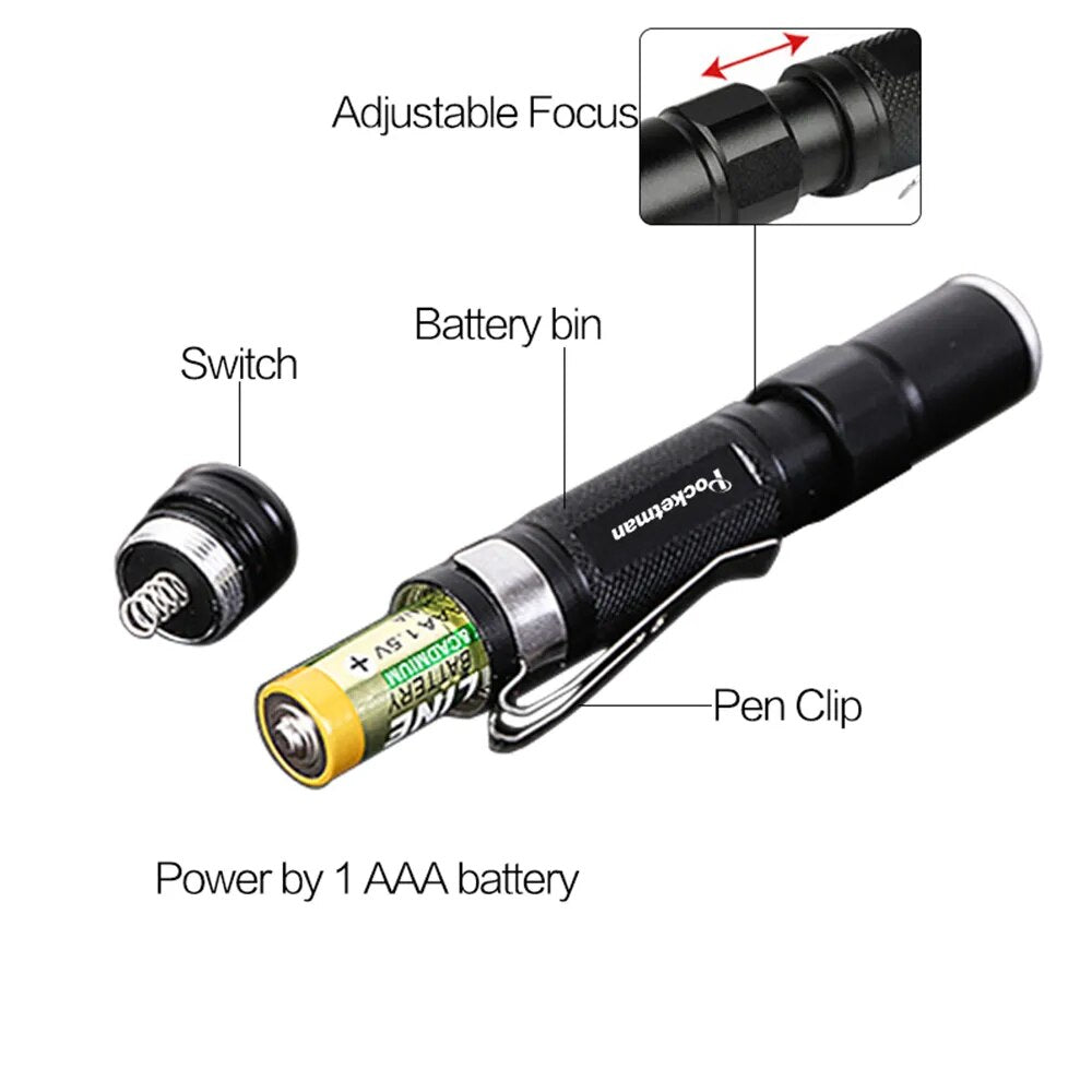 Pocket Torch Powerful LED Lantern AAA Battery for Camping Hunting Portable Mini Pen LED Flashlight Waterproof Pen Light