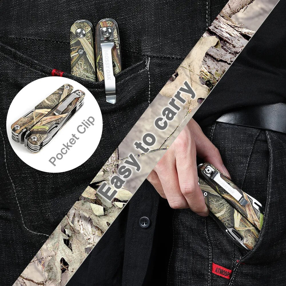 MOSSY OAK 2PC 11 in 1 Multi Plier And Flashlight With Camo Handle Wire Stripper Mini Folding Plier Multitool