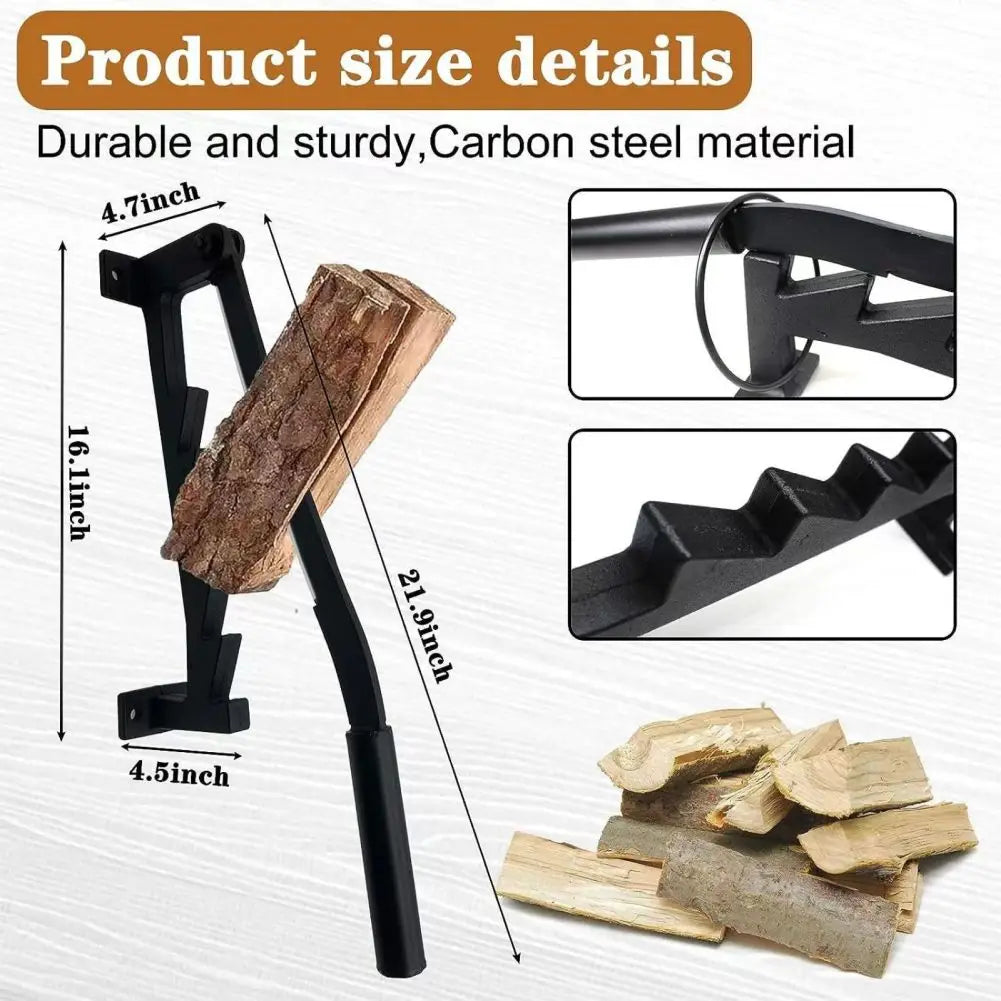 Wall Mounted Firewood Separator Heavy Duty Wood Cracker With Firewood Tote Bag Manual Fire Wood Kindling Splitter