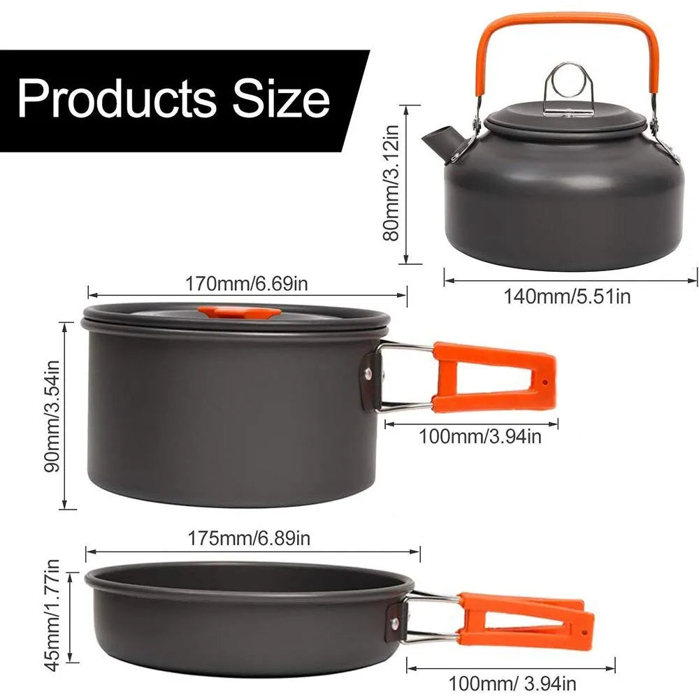 Camping Cookware Set Aluminum Portable Outdoor Tableware Cookset Cooking Kit Pan Bowl Kettle Pot Hiking BBQ Picnic Equipment