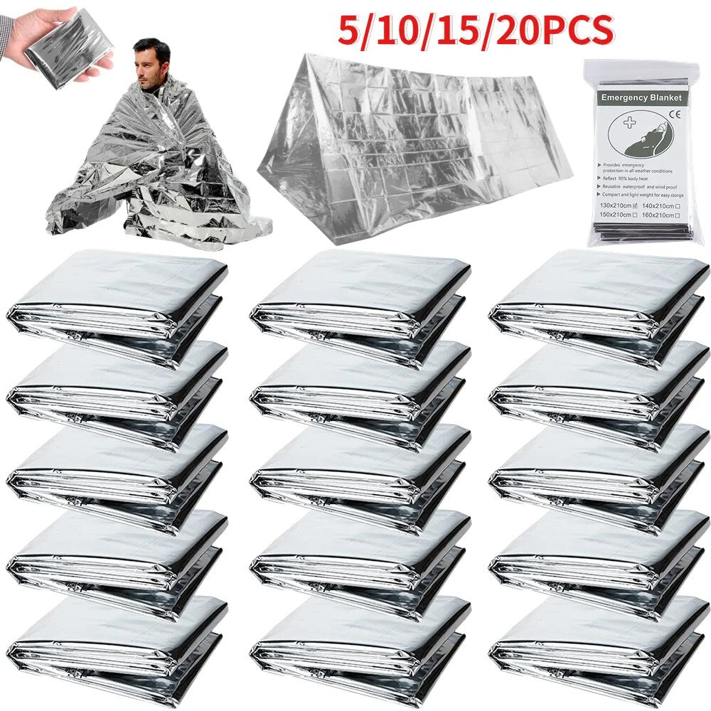 Outdoor Folding Emergency Blanket 210cm*130cm Silver Foil Emergency Survival Rescue Shelter for Camping Hiking Thermal Blankets