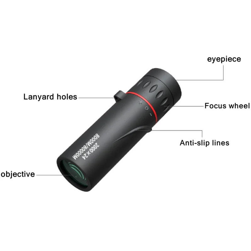 HD 2000x24 Monocular Telescope Zooming Focus Green Film Binocular Optical Hunting Tourism Scope For Outdoor Mini Portable Small