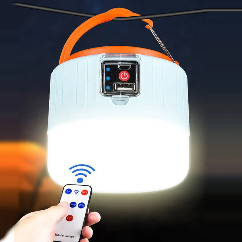 Solar LED Camping Lamp USB Rechargeable Bulb Outdoor Tent Lights Portable Emergency Lantern for BBQ Hiking Night Market