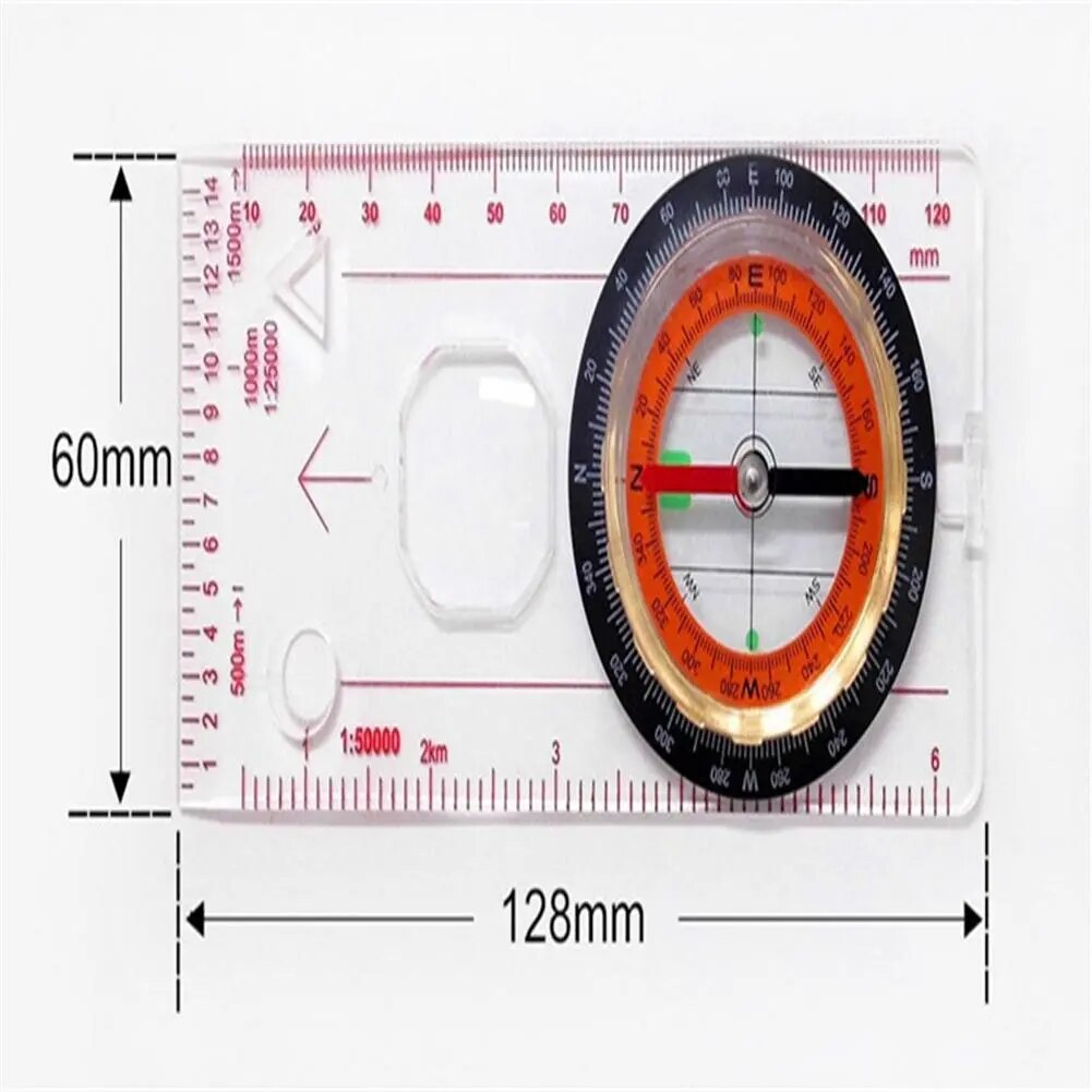 1pcs Portable Magnifying Compass Ruler Cross-country Race Measure Ruler Map Scale Military Compass for Hiking Camping Outdoor