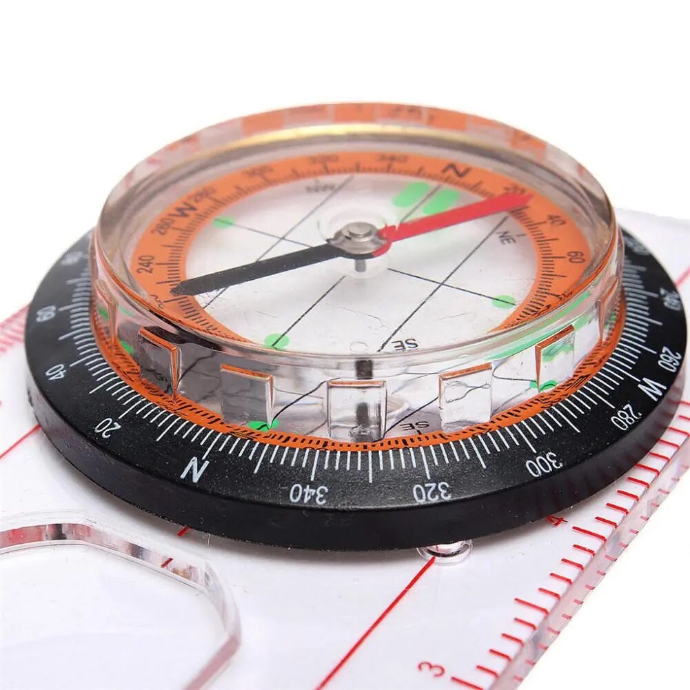 1pcs Portable Magnifying Compass Ruler Cross-country Race Measure Ruler Map Scale Military Compass for Hiking Camping Outdoor