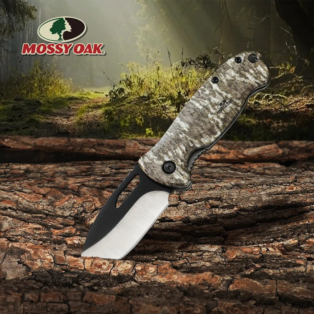 MOSSY OAK-Folding Knife with Drop-point Blade, Camping Knife, Metal Blade Handle, Outdoor Survival Knives, Hunting Knife, 4"