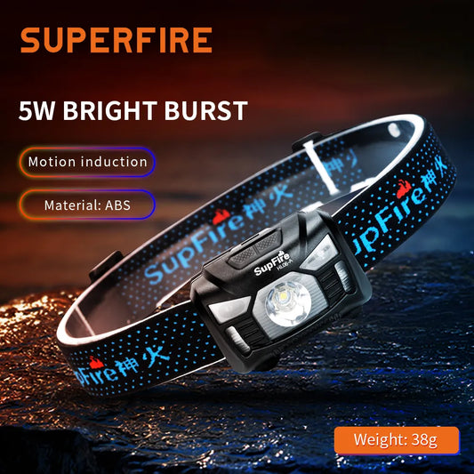 SuperFire HL06-A Mini LED Headlamp AAA Battery 500 Lumen 5 Modes Headlight Head Lamp with Motion Sensor Camping Fishing Lantern