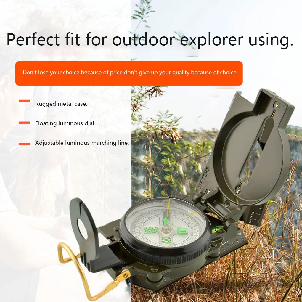 Portable Compass Military Outdoor Camping Folding Len Compass Army Green Hiking Survival Trip Precise Navigation Expedition Tool