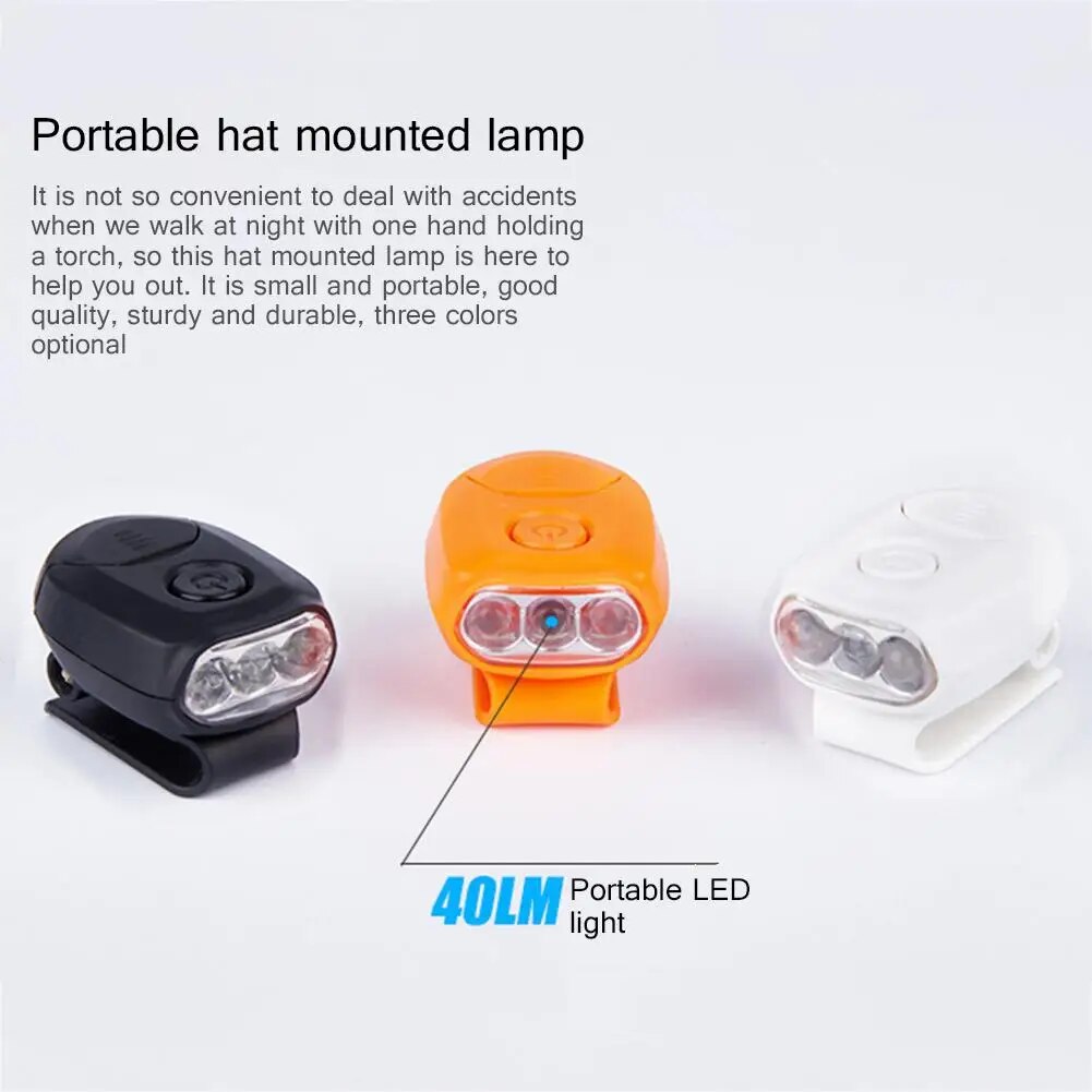 Mini 3LED Headlamp Portable Cap Light 90 Degree Rotatable Clip-on Hat Light Hands Free Bright Head Lamp Lantern Camping Cycling