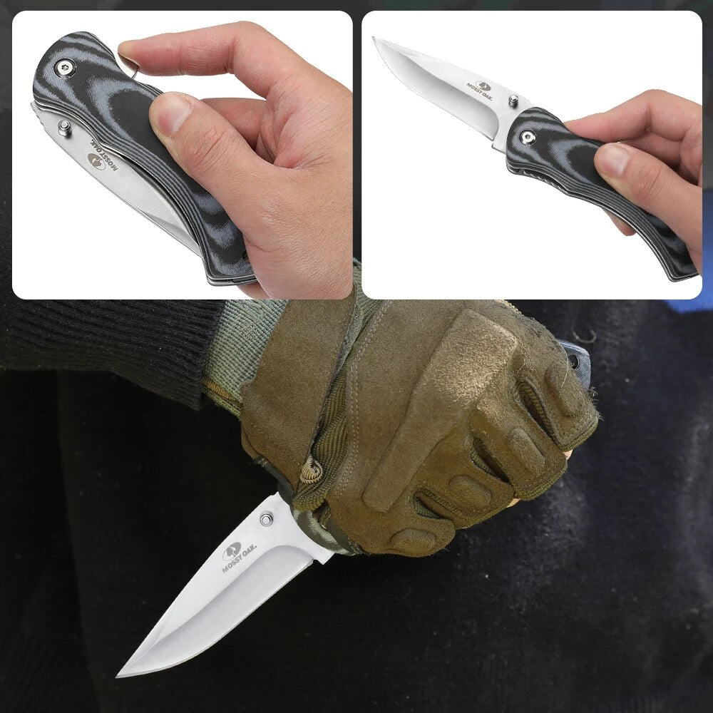 MOSSY OAK Folding Pocket Knife Camping Knife Stainless Steel Blade Micarta Handle Fruit Cutter for Outdoor Survival Knives