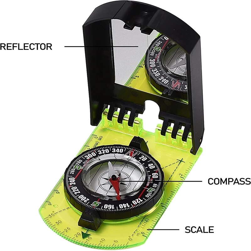 Compass Outdoor Guiding Tool Scale Map Ruler Mirror Compass with Flip Multifunctional for Hiking Camping Survival Compass