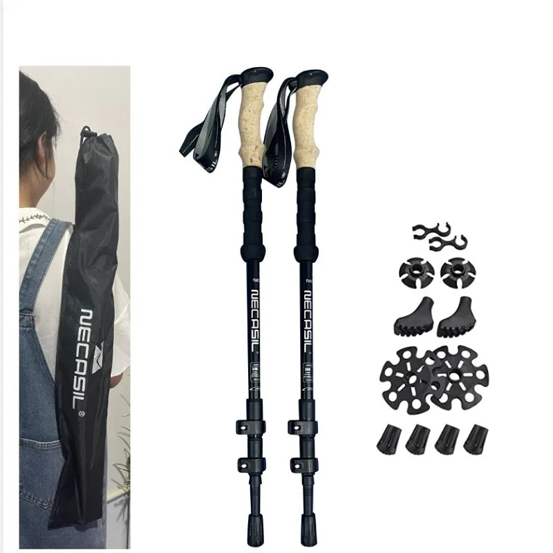 2pcs Trekking Poles Folding Hiking Stick Collapsible Hiking Poles Trekking Stick Walking Poles Nordic Walking Sticks