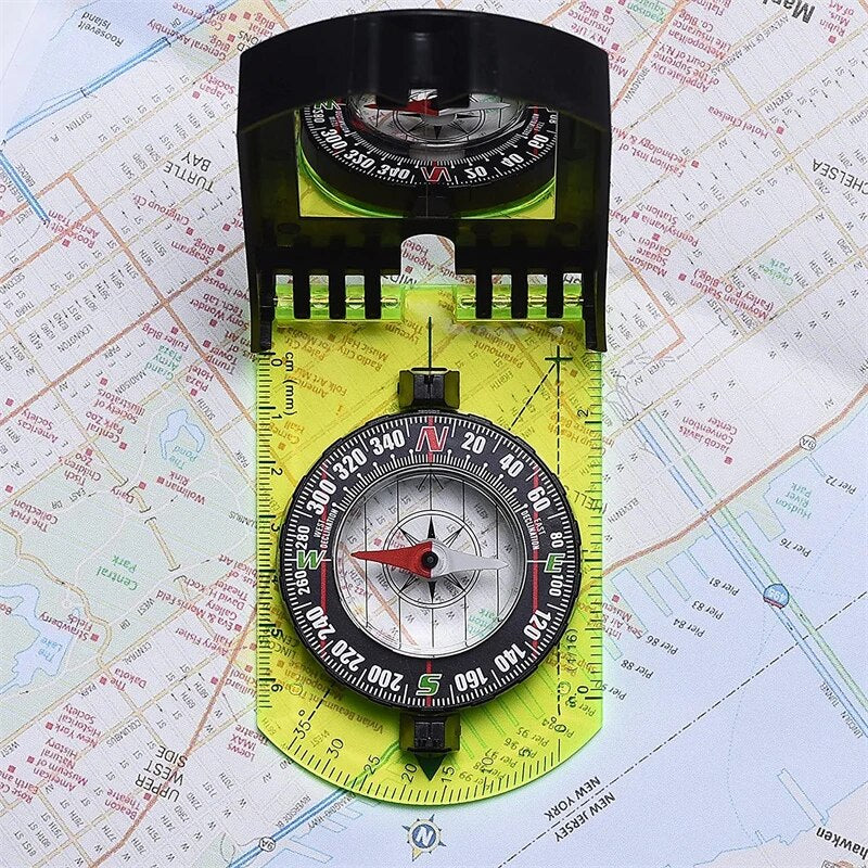 Compass Outdoor Guiding Tool Scale Map Ruler Mirror Compass with Flip Multifunctional for Hiking Camping Survival Compass