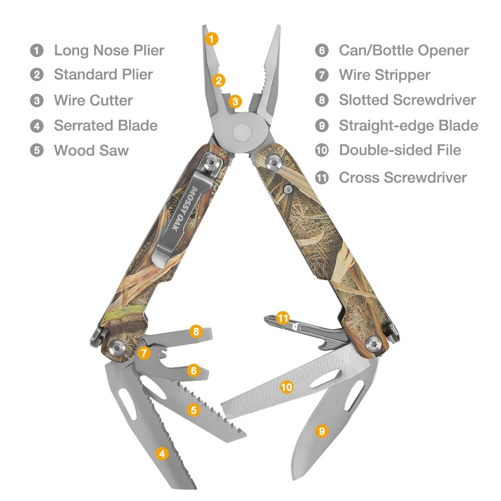 MOSSY OAK 11-IN-1 Multitool Mini  Folding Pliers Portable Outdoor Camping Survival Tools