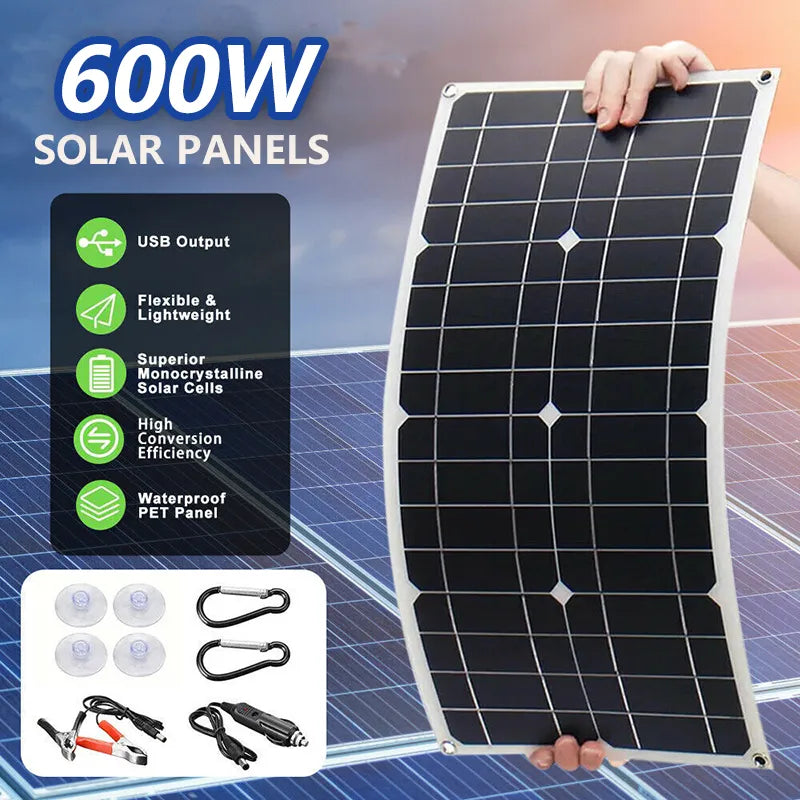 600W18V Portable Solar Panel Power Bank, Solar Panel Kit 12V Controller Solar Plate For Home/Camping/RV/Car Fast Battery Charger