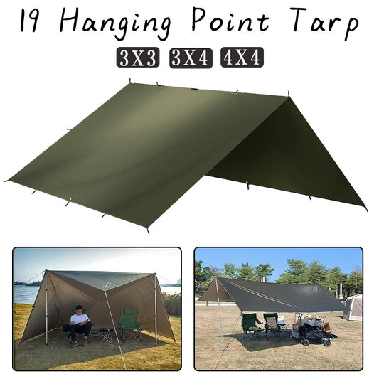 4x4m 4x3m 3x3m 19 Hang Points Tent Tarp Survival Sun Shelter Shade Canopy Outdoor Backpacking Waterproof Camping Awning SunShade