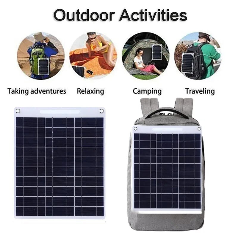 60W Solar Panel Portable 5V Dual USB Fast Charg Panel Kit Outdoor Emergency Charging Battery Camping Hiking Travel Phone Charger